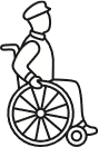 Logofigur in einem Rollstuhl sitzend.